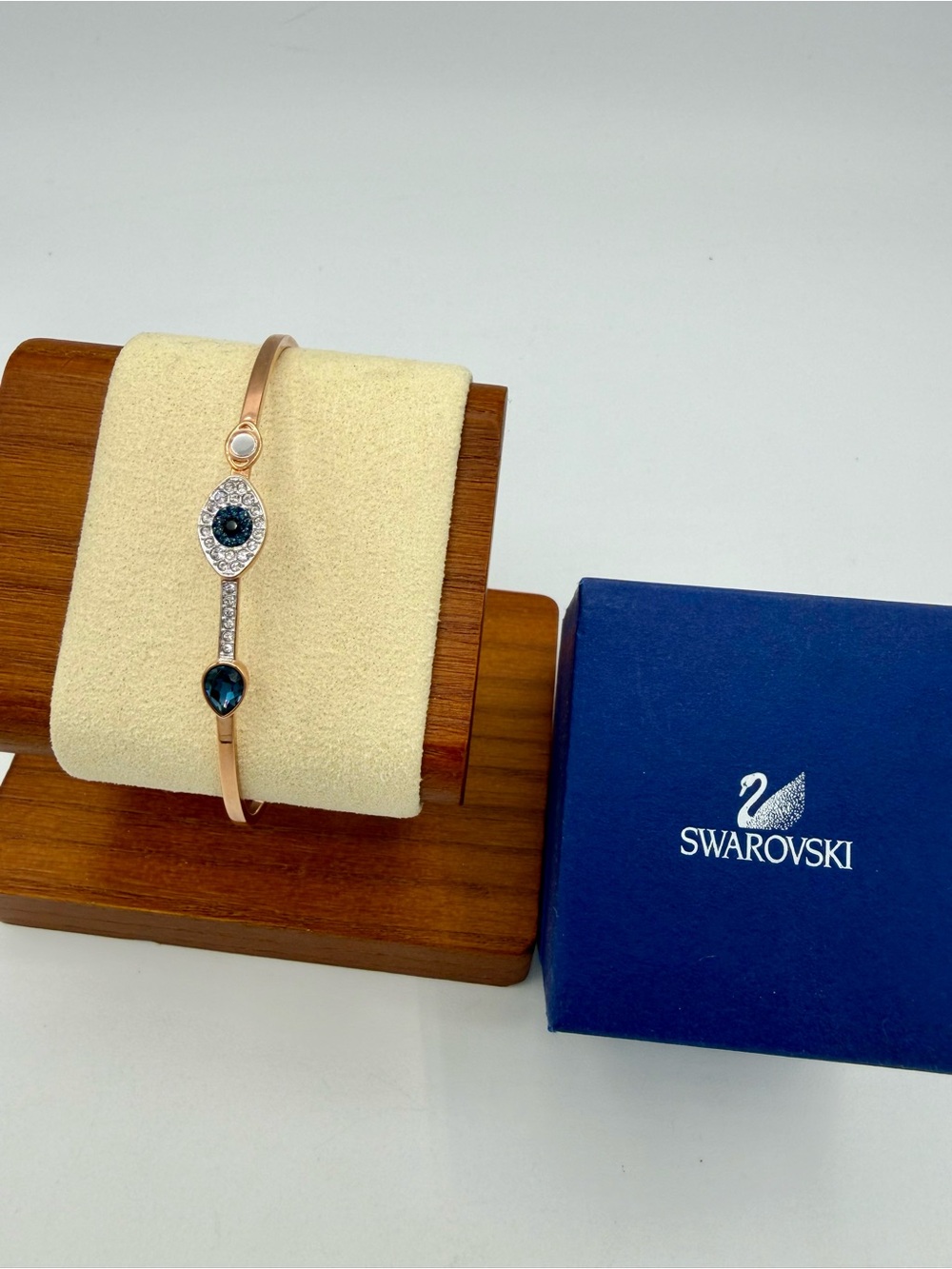 Swarovski Bracelet Symbolic Evil Eye Bangle Rose Gold Blue No Box